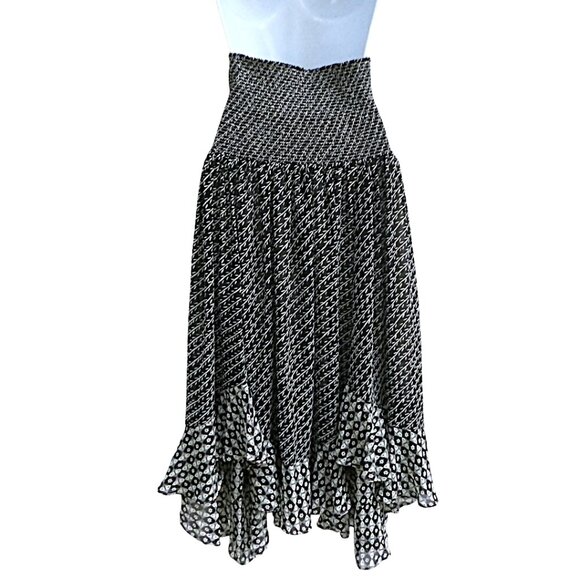 Akemi Kin Anthropologie Maxi Skirt Black White Floral Prints Playful Ruffle S - Picture 2 of 4